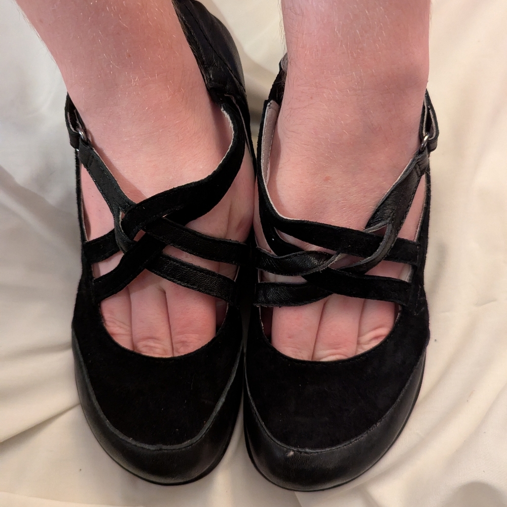 Black Suede and Leather Strappy Jambu Platforms